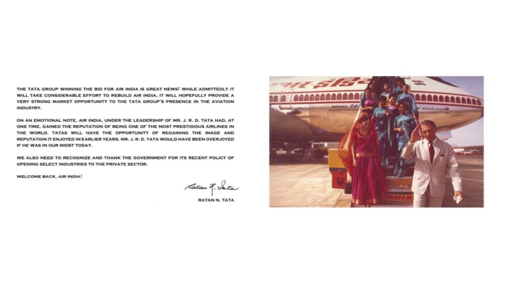 Ratan Tata Tweet Welcome Back Air India